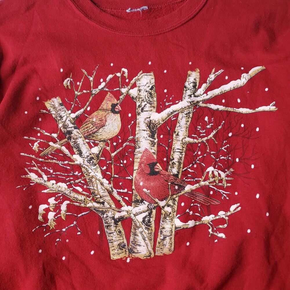 Cardinal Christmas Sweatshirt Womens XL Red Winter Bird Graphic Fleece Crewneck - Picture 2 of 7